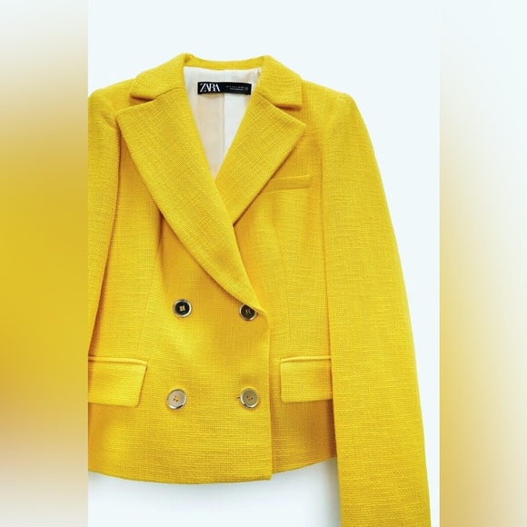 Zara | Yellow Textured Double Breasted Blazer Size Small - Picture 5 of 10